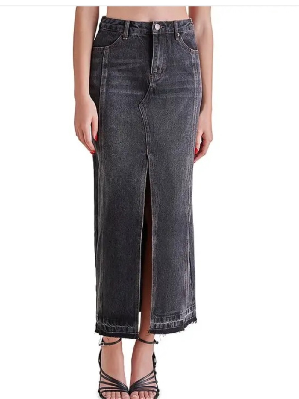 Steve Madden Teagan Cotton Black Denim Midi Skirt size small